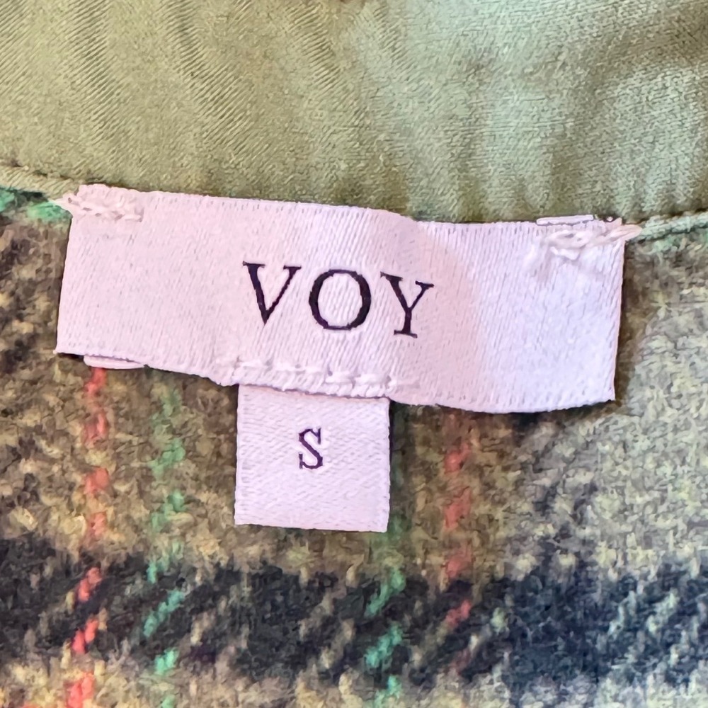 VOY Plaid Peplum Blouse Wool Blend‎ Boho Folk Cottagecore Top Size S - Picture 3 of 4